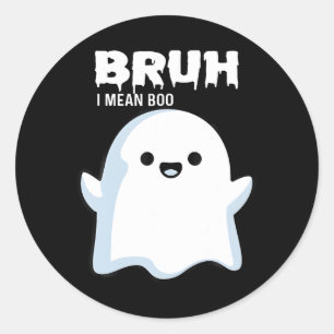 Pegatina Redonda Halloween Bruh Ghost Boo Skull Bompkin Niños M