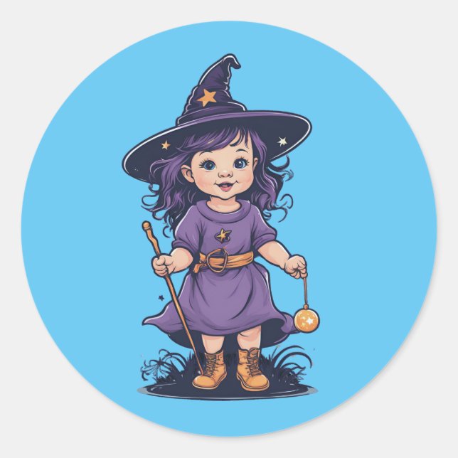 Pegatina Redonda Halloween, bruja 16 bebé, querida bruja, para los  (Anverso)