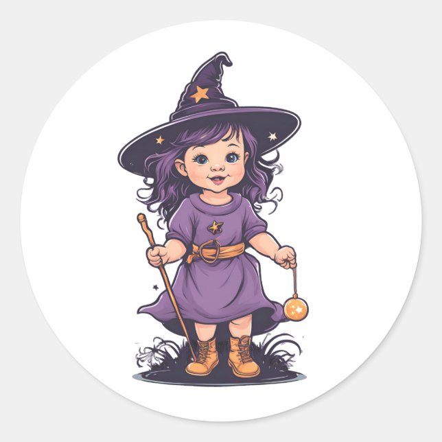 Pegatina Redonda Halloween, bruja 16 bebé, querida bruja, para los  (Anverso)