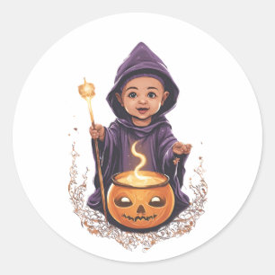 Pegatina Redonda Halloween, bruja 6 bebé, bruja linda, vacaciones d