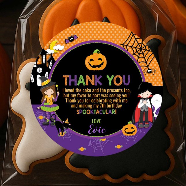 Pegatina Redonda Halloween Bruja Drácula Calabaza Gracias Por Favor (Subido por el creador)