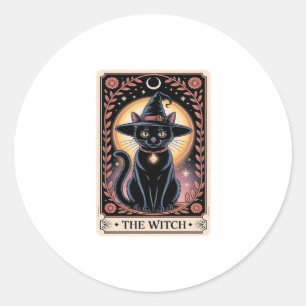 Pegatina Redonda Halloween Bruja Gato Estético Amantes del Tarot Gó
