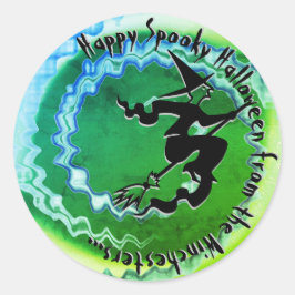 Pegatina Redonda Halloween bruja voladora personalizado magia hechi