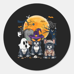 Pegatina Redonda Halloween Bulldoges franceses Cosplay Witch Ghost 
