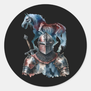 Pegatina Redonda Halloween Caballeros Medievales Caballos Knight Ho