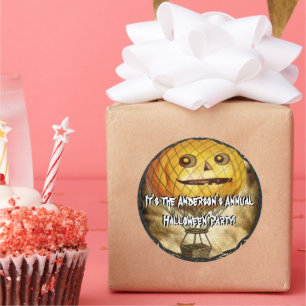 Pegatina Redonda HALLOWEEN Cabeza De Calabaza Globo de aire calient