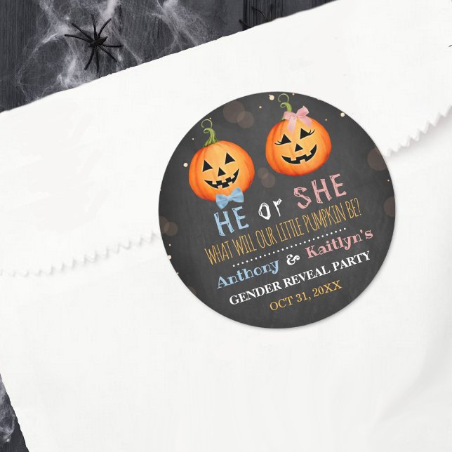 Pegatina Redonda Halloween Calabaza género revelar Fiesta (Subido por el creador)