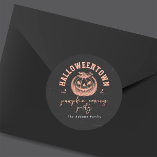Pegatina Redonda Halloween Calabaza tallando Fiesta Naranja negro