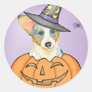 Pegatina Redonda Halloween Cardigan Welsh Corgi