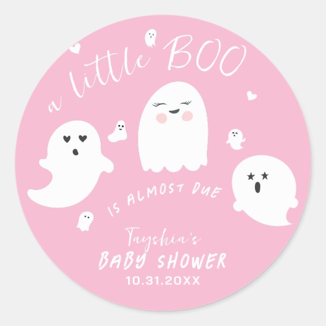 Pegatina Redonda Halloween Chica rosa de Ghost Boo (Anverso)