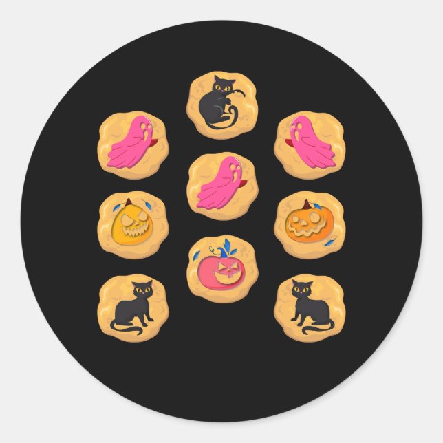 Pegatina Redonda Halloween Cocina Ghost Calabaza Gato Halloween Sug (Anverso)