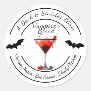 Pegatina Redonda Halloween Cóctel de Sangre de Vampiro Bebida E