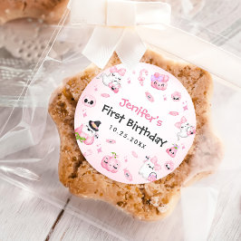 Pegatina Redonda Halloween con fantasía rosada lindo Primer cumplea