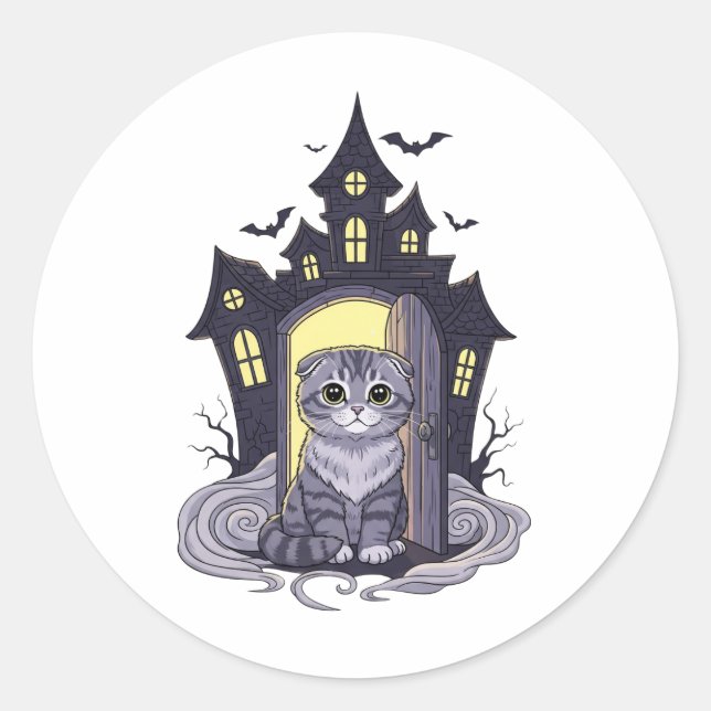 Pegatina Redonda Halloween con felpudos perdidos en Escocia (Anverso)