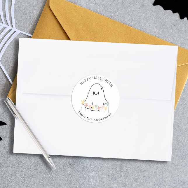 Pegatina Redonda Halloween con floral fantasma (Subido por el creador)