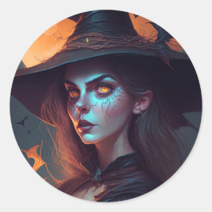 Pegatina Redonda Halloween con fondo lunar