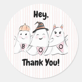 Pegatina Redonda Halloween con ghost rosado