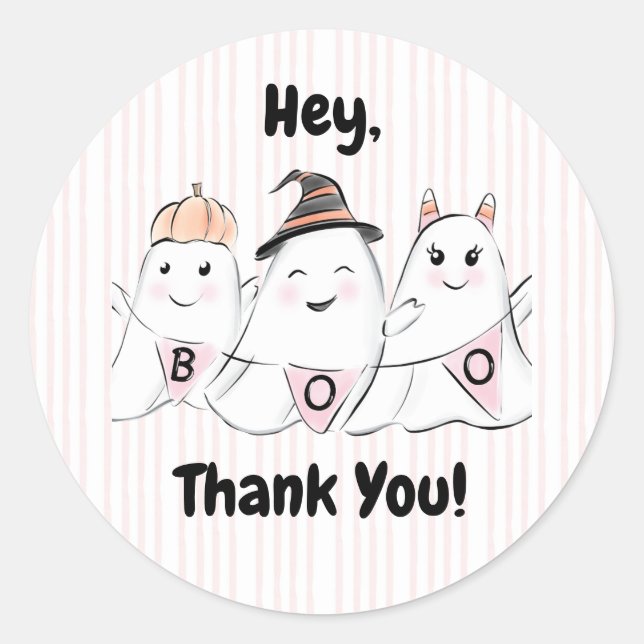 Pegatina Redonda Halloween con ghost rosado (Anverso)