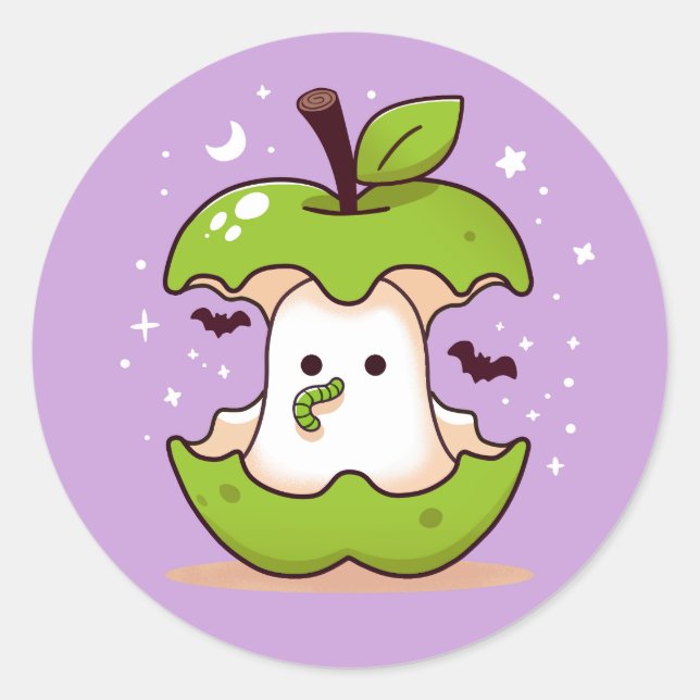 Pegatina Redonda Halloween con ghost y Apple Purple (Anverso)