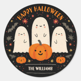 Pegatina Redonda Halloween con ghost y calabaza