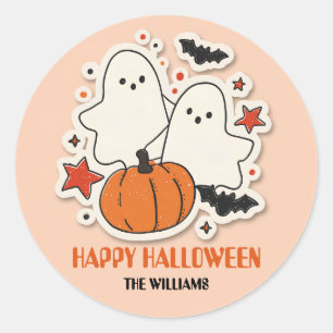 Pegatina Redonda Halloween con ghost y calabaza