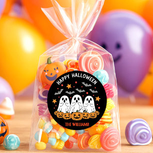 Pegatina Redonda Halloween con ghost y calabaza
