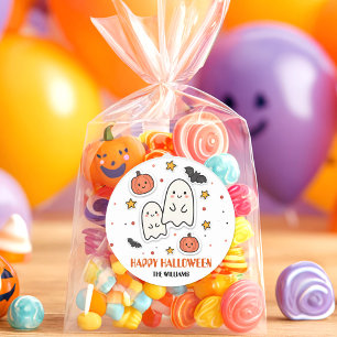 Pegatina Redonda Halloween con ghost y calabaza