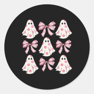 Pegatina Redonda Halloween Coquette Pink Bow Ghost