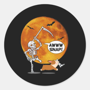 Pegatina Redonda Halloween Corgi Reaper Scythe
