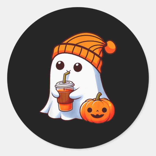 Pegatina Redonda Halloween Costume Ghost Drinking Pumpkin Men Women (Anverso)