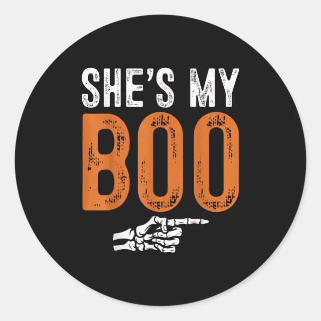 Pegatina Redonda Halloween Costumes Shes My Boo Couple Matching Par (Anverso)