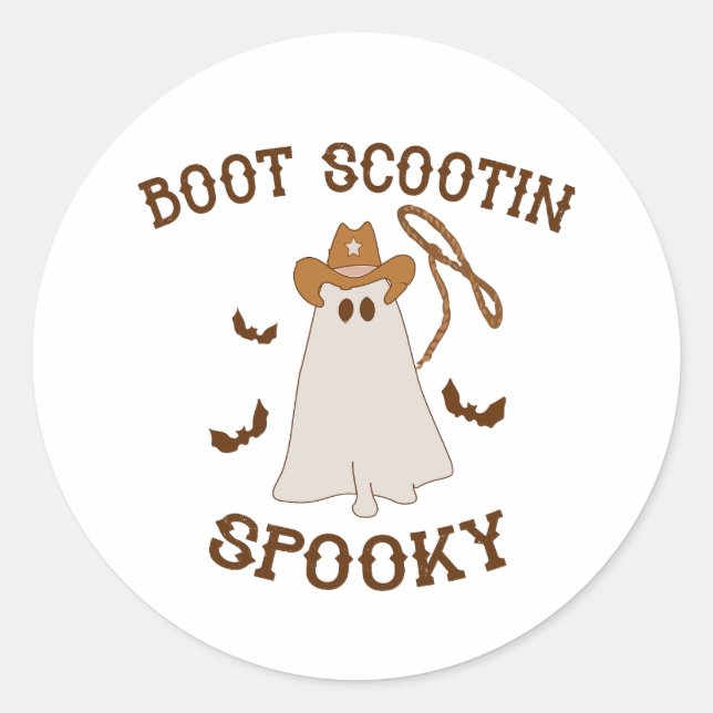 Pegatina Redonda Halloween Cowboy Boot Scootin Spooky (Anverso)