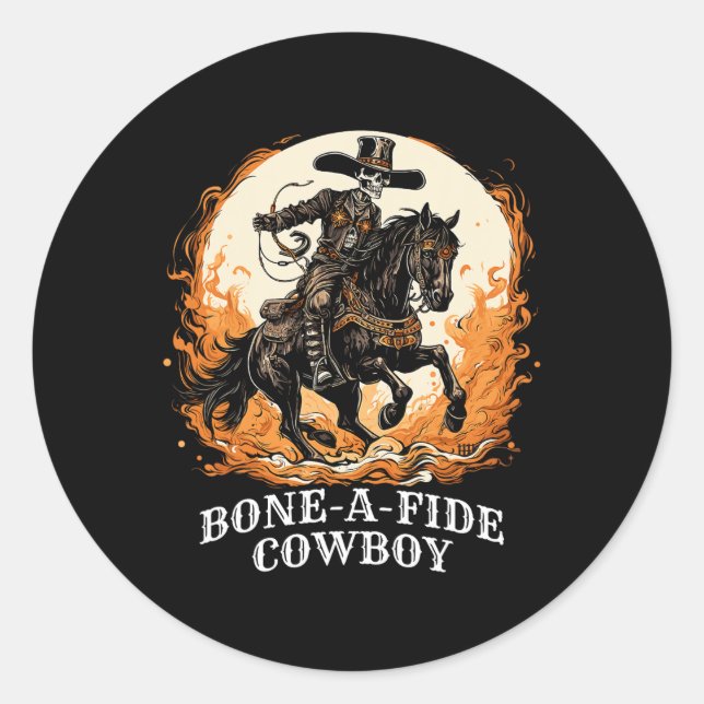 Pegatina Redonda Halloween Cowboy Spooky Skeleton Rodeo Horario (Anverso)