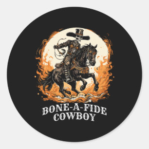 Pegatina Redonda Halloween Cowboy Spooky Skeleton Rodeo Horario