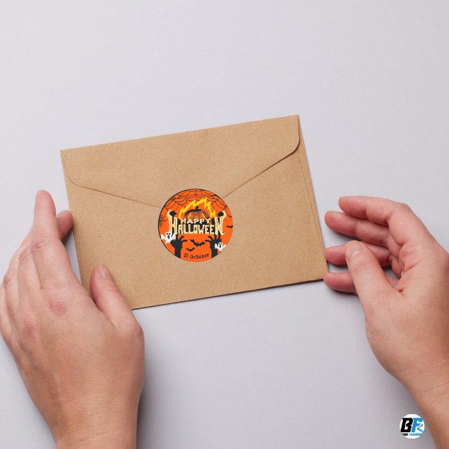 Pegatina Redonda Halloween creativo negro y naranja (Subido por el creador)