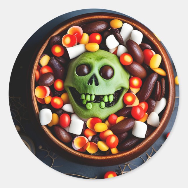 Pegatina Redonda Halloween Creepy Candy Bowl (Anverso)