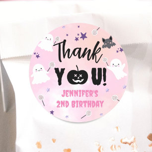 Pegatina Redonda Halloween Cumpleaños fiesta Chica Rosa Cute Spooky