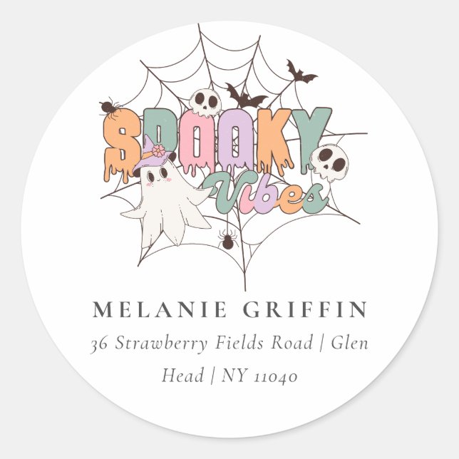 Pegatina Redonda Halloween Cute Ghost Spooky Vibes Dirección (Anverso)