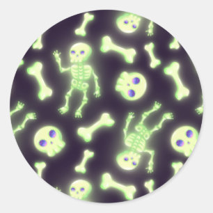 Pegatina Redonda Halloween Cute Spooky GIGHT Skeleton Bones Skull