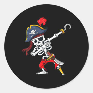 Pegatina Redonda Halloween Dabbing Pirate Skeleton Fun