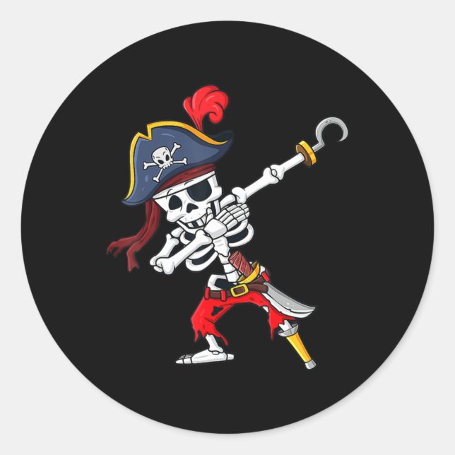 Pegatina Redonda Halloween Dabbing Pirate Skeleton Fun (Anverso)