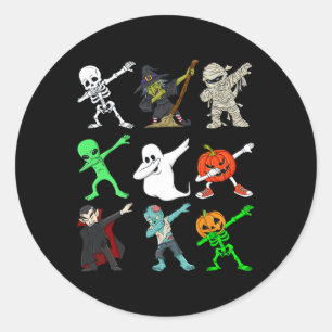 Pegatina Redonda Halloween Dabbing Skeleton Brujas y monstruos niño