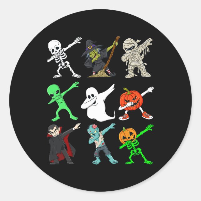 Pegatina Redonda Halloween Dabbing Skeleton Brujas y monstruos niño (Anverso)
