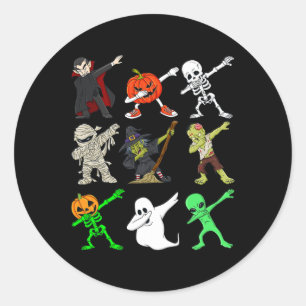 Pegatina Redonda Halloween Dabbing Vampiros Brujas y monstruos niño