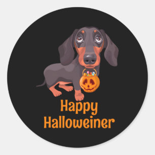 Pegatina Redonda Halloween Dachshund Para Feliz Hallowiner