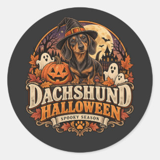 Pegatina Redonda Halloween Dachshund Vintage