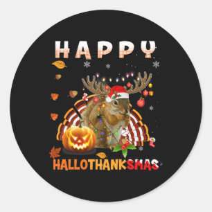 Pegatina Redonda Halloween De Ardilla Y Feliz Hallo De Navidad