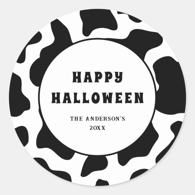 Pegatina Redonda Halloween de Black & White Happy (Anverso)