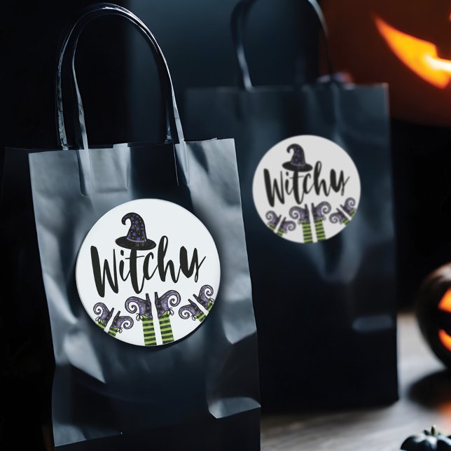 Pegatina Redonda Halloween de bruja malvada y malvada (Whimsical Wicked Witchy Witch Halloween Classic Round Sticker)