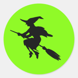 Pegatina Redonda Halloween de brujas floridas y verde animo